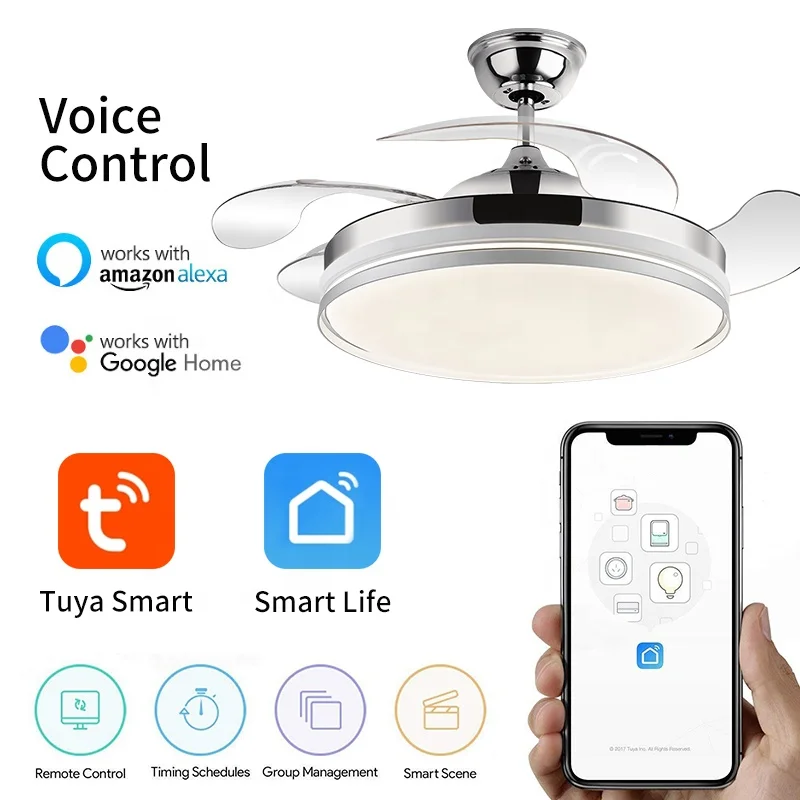 Y011 Modern remote control 42inch bladeless 110/220v  ceiling fans with lights lamp led designer luz con ventilador oculto techo