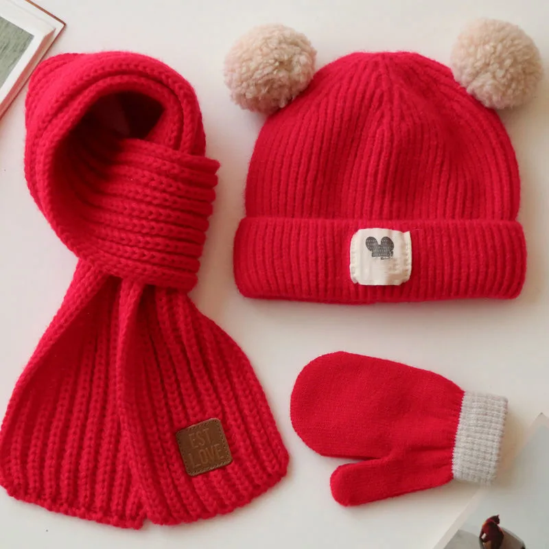 2022 Новый 3 вещей в комплекте коллекция осень и зима детское платье без рукавов шапка с плюшевой подкладкой для маленьких мальчиков девочек детская вязаная шарф милый пуловер нагрудник