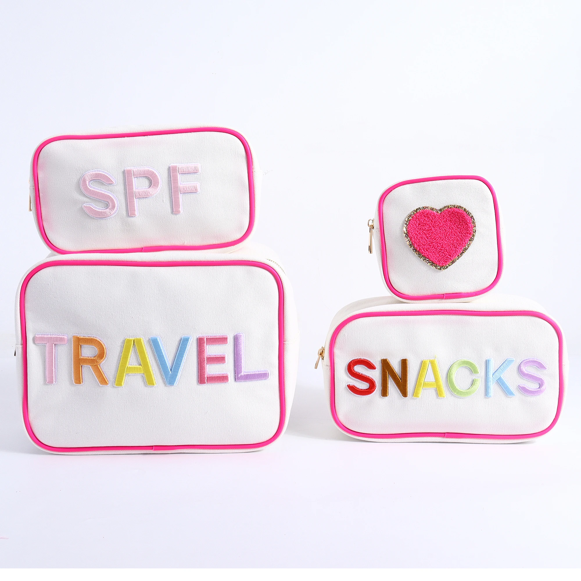 Keymay High Quality Women Girl Cute Fashion Zipper Canvas Cotton Bag Travel Toiletry Bag Custom Cosmetic Bag Canvas