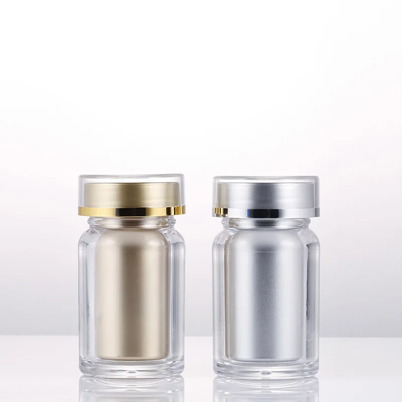 Wholesale 60ml  Health Care Bottle Double Layer Lid Pill Bottle Acrylic Medicine Bottle 50ml