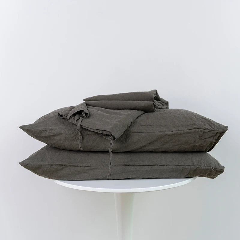 OEKO-TEX suppliers dark grey handmade 3 piece natural 100% washed french flax pure linen duvet cover