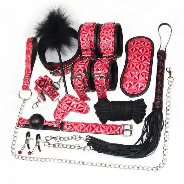10 pcs/set Bondage Restrains Flirt Sexy Sets Plush Leather Bundle Mens Women SM Sex Adult Supplies