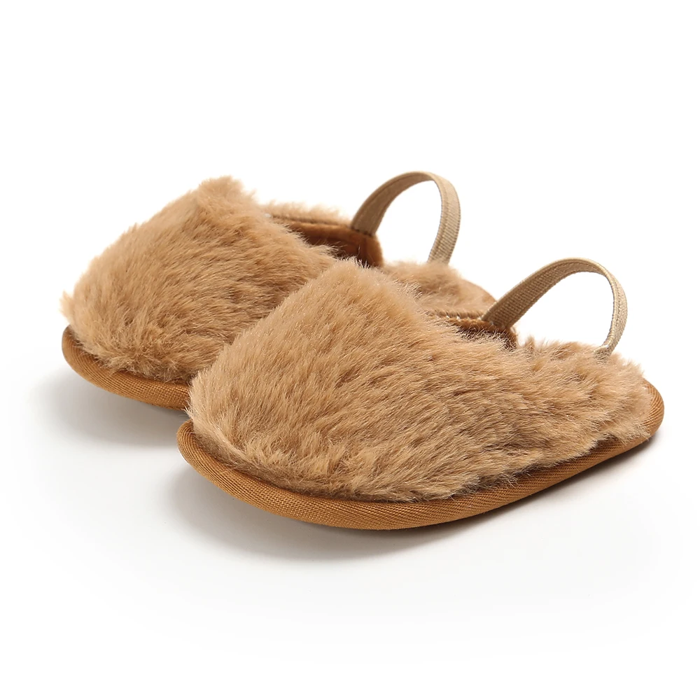 Hot selling faux fur Soft sole slip on slippers infant sandals baby girl shoes