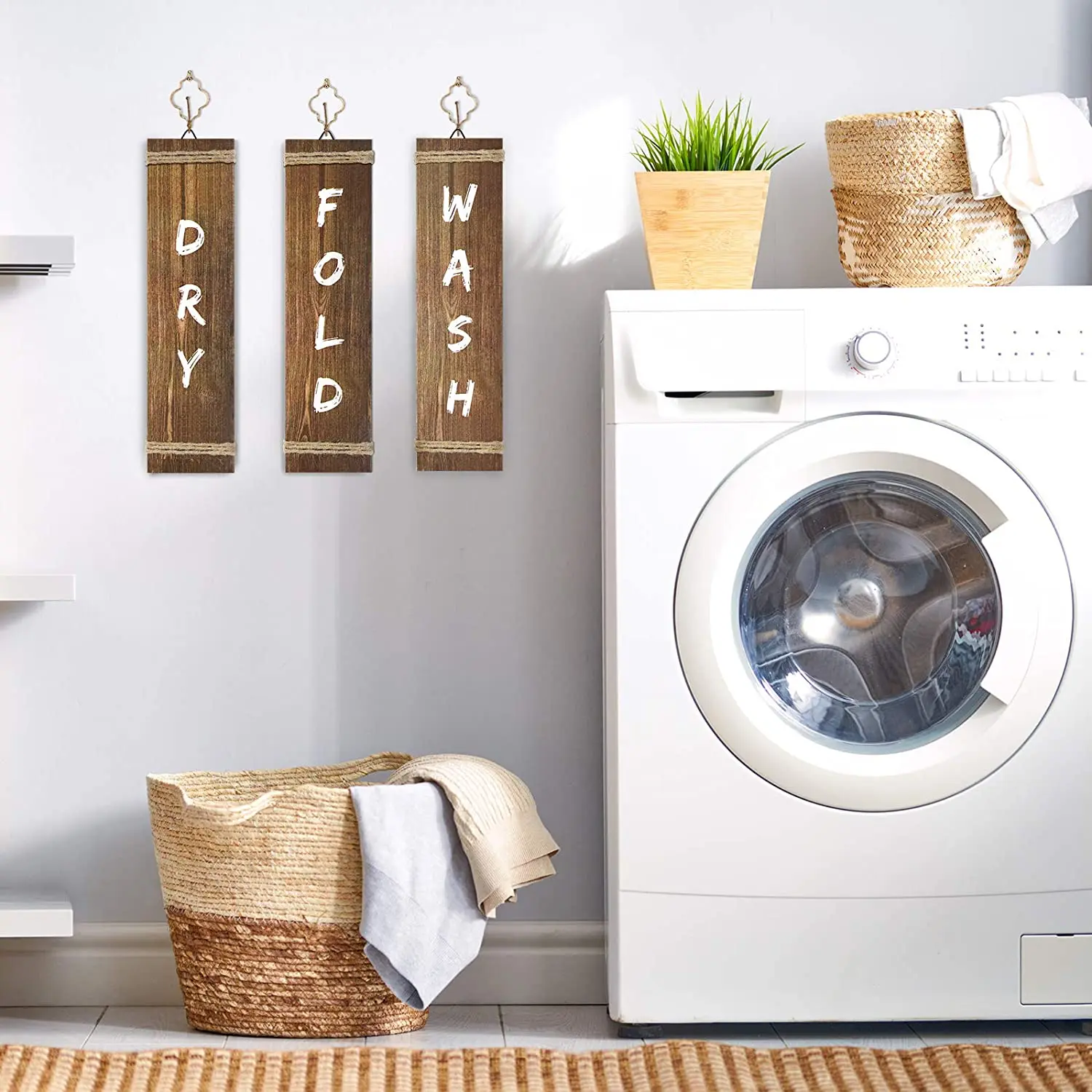 
4 Pieces Laundry Room Decor Home Vintage Wooden Farmhouse Laundry Sign 