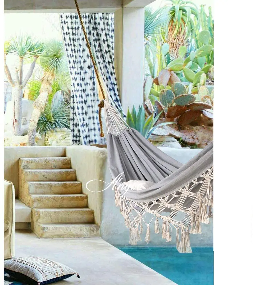 Garden Cotton Hammock Comfortable Fabric Elegant Deluxe Tassel Durable Swing Hammock