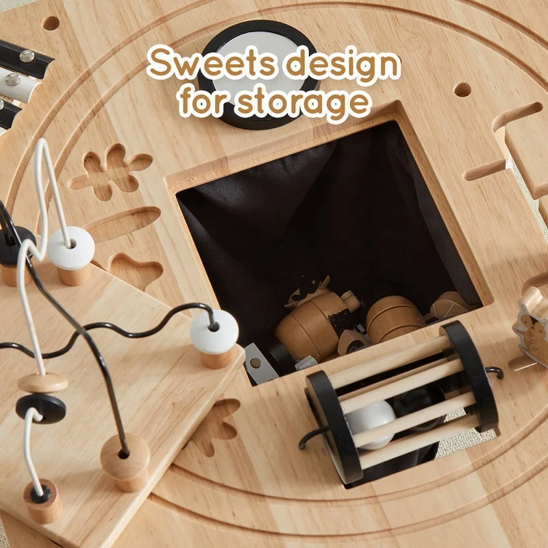 Play Kids Sensory Teaching Activity Train Table Early Education Wooden for Baby Brown Box Modern 1 Set activity game Table 18M+