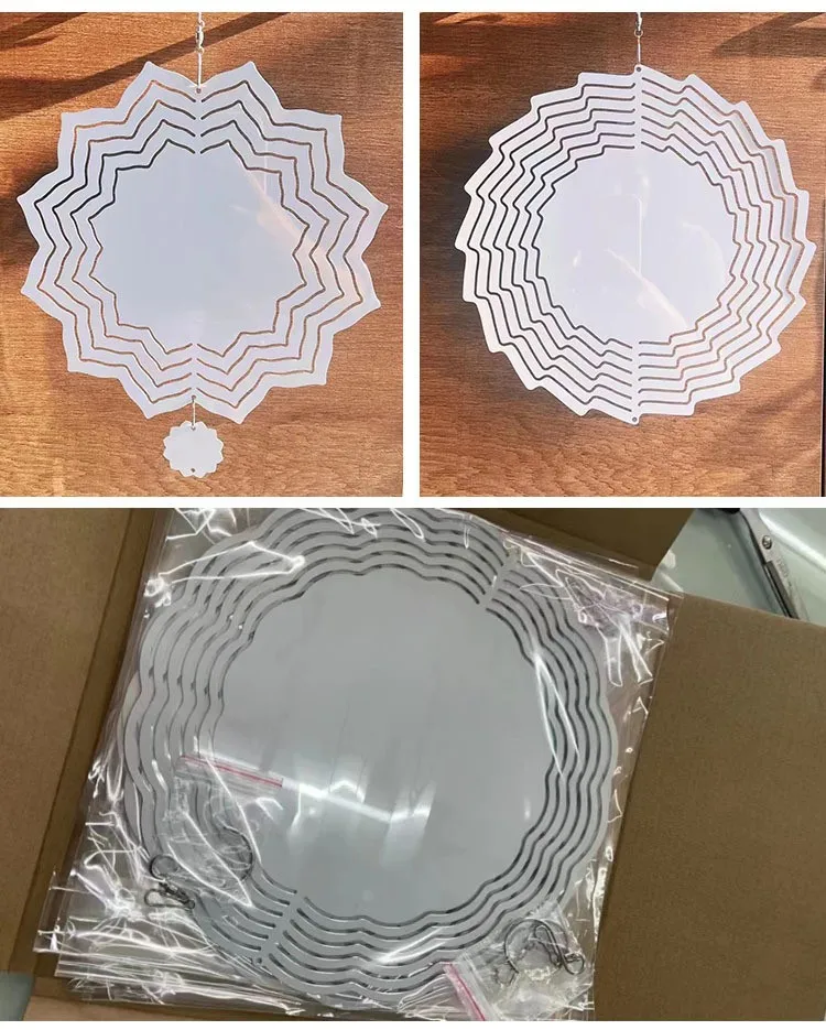 10in / 8 in 3D Aluminum Wind Powered Kinetic Sculpture DIY Blank Sublimation Wind Spinner for garden decoration outdoor