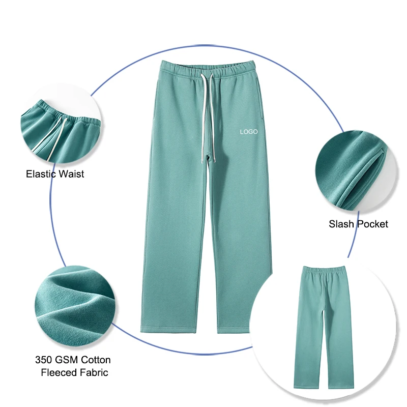 Wholesale Track Pants Warm Cotton Fleeced 350GSM Heavyweight Grey Sweatpants Daily Street Wear Straight Jogger Pants