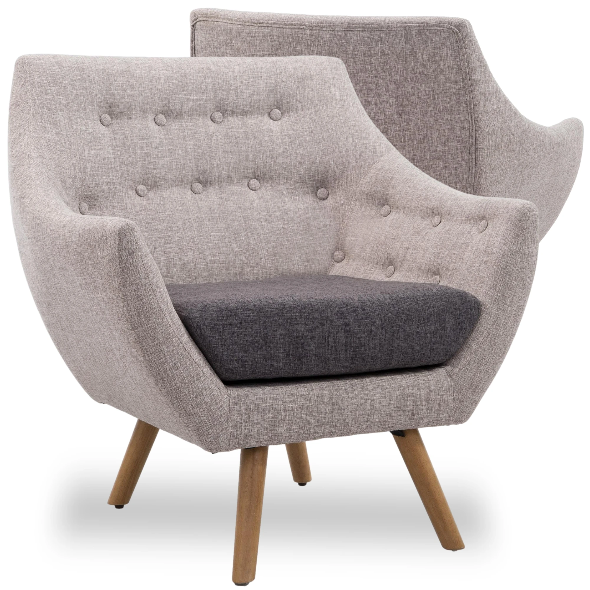 Stylish and Modern Gray Linen Fabric Upholstered Solid Wood Legs Living Room Accent Chair