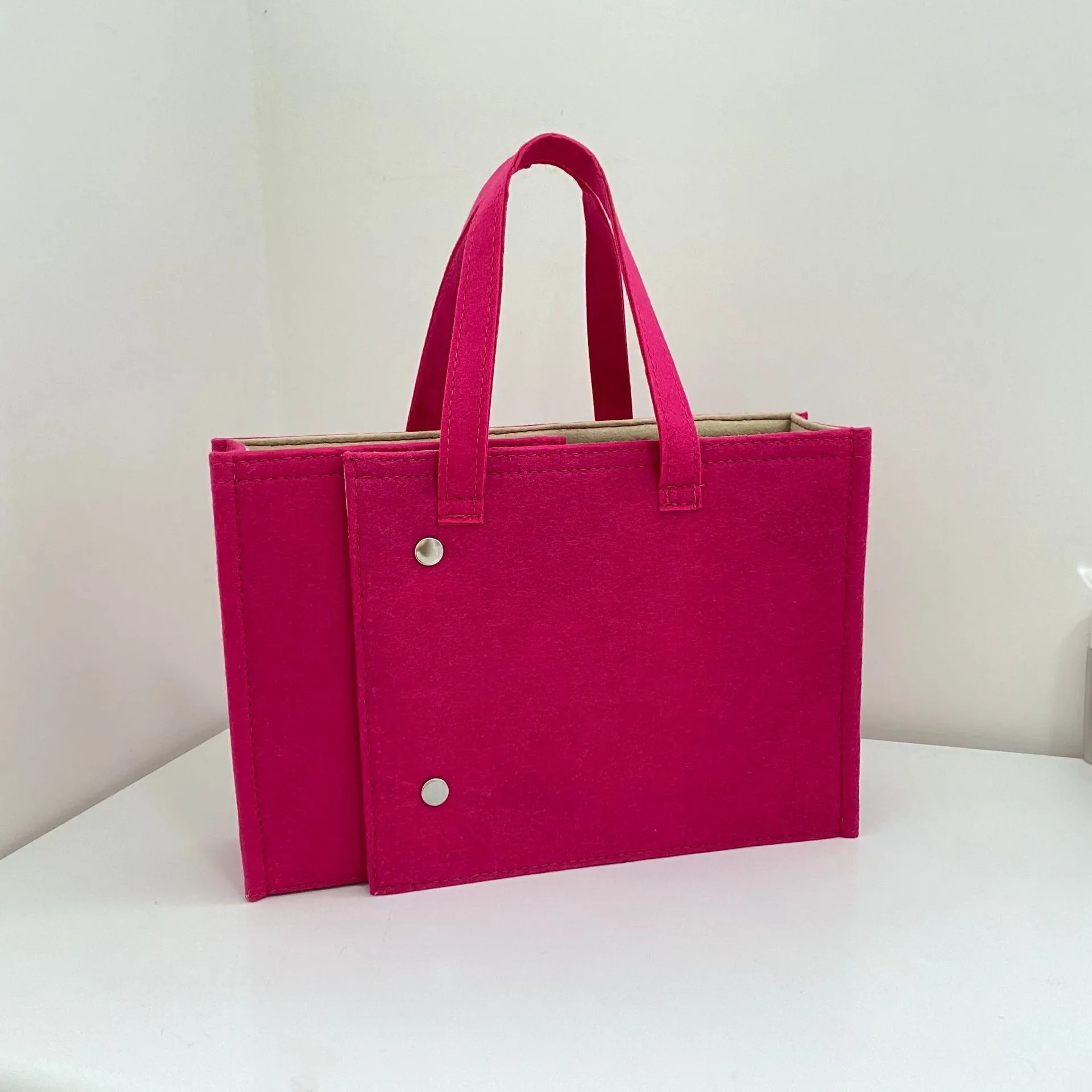 Portable Unisex Felt Book Bag Embroidery Decoration Foldable Document Briefcase File Bag Fashionable Open Two Office School