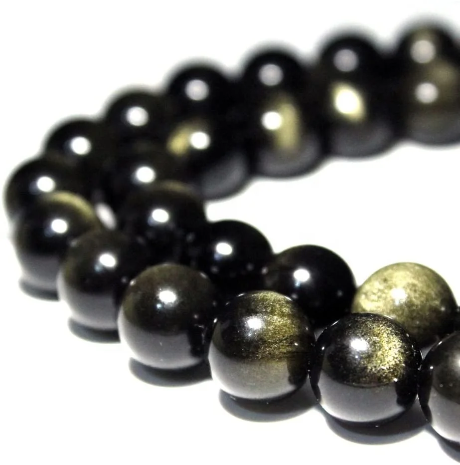 Natural Mexico Gold Sheen Obsidian Stone Loose Gemstone Beads DIY Accessories for Jewelry Bracelet Necklace Making