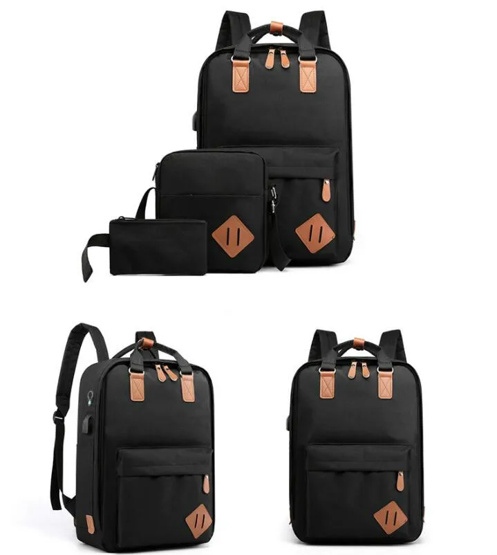 Newest Smart USB Waterproof  College boys girls School Leisure 3 in 1 laptop backpack bag set