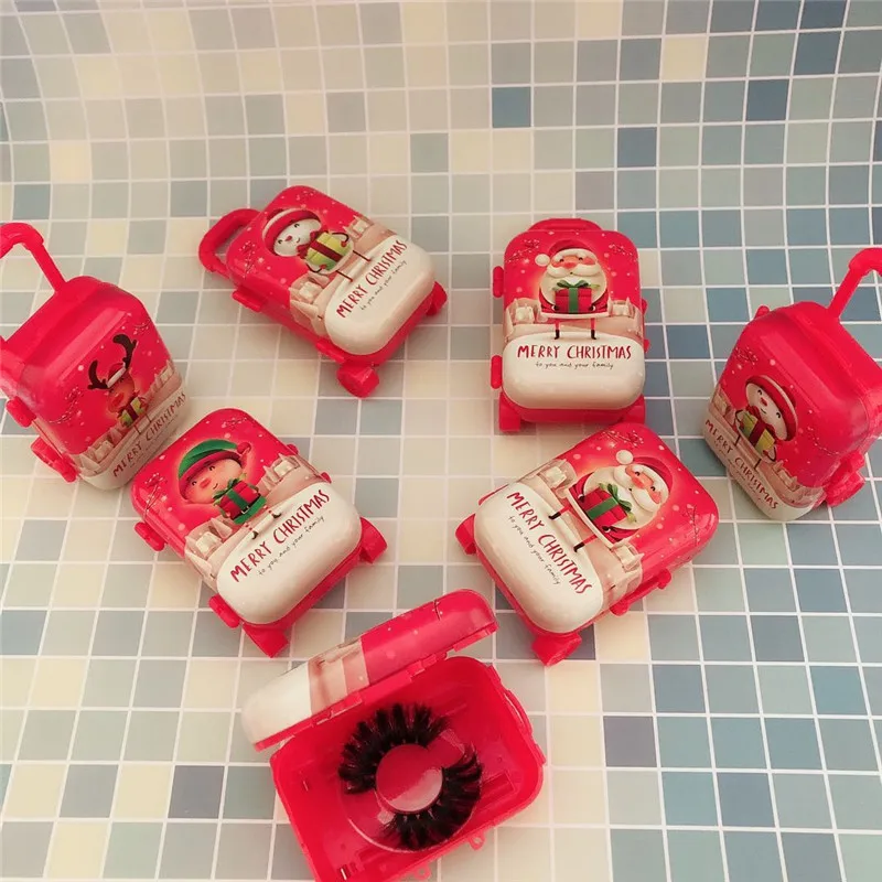 
wholesale luxury eyelash suitcase packaging 3d mink lash case Christmas mini luggage eyelash vendor customized boxes 