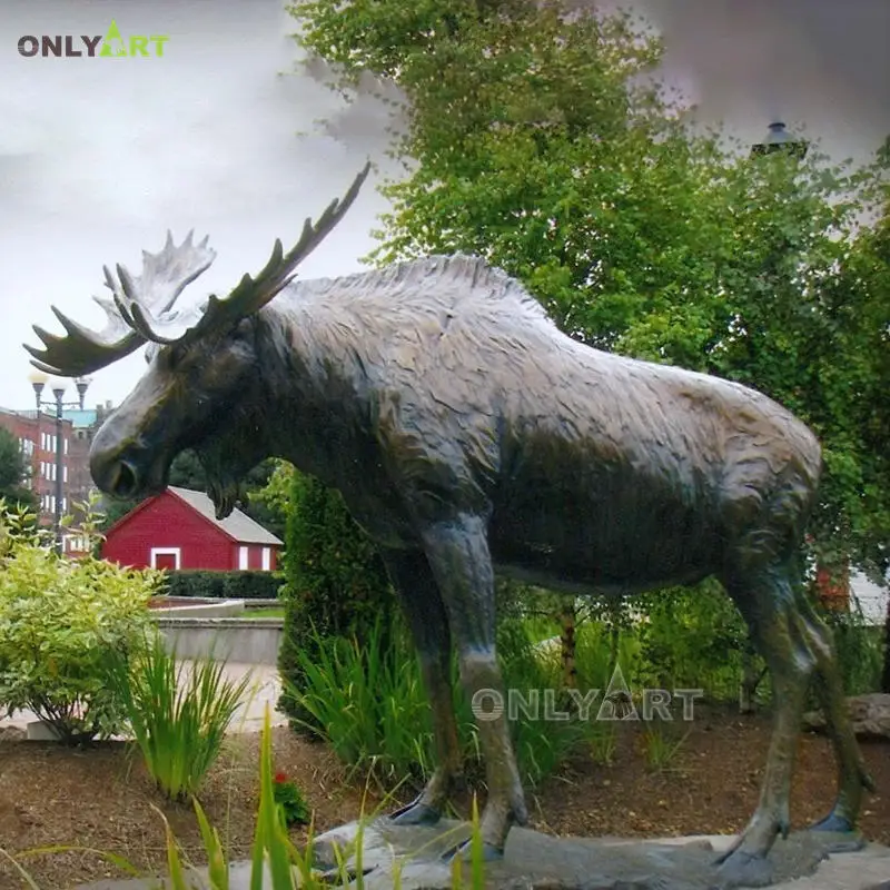 China directly foundry casting brass large animal sculptures hot sale moose mother with child statues