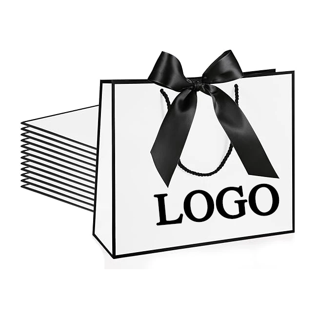White Cardboard bag printing logo Dark end perfume Watches Jewelry Romantic Black bow valentines gift packing