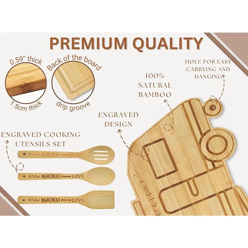 Happy Campers Rectangular Bamboo Cutting Board RV camping picnic travel vacation outdoor travel customised gift happy camper sou