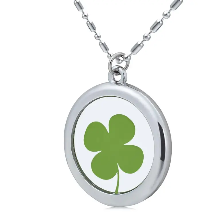 Wholesale Lucky Clover Bio Quantum Energy Pendant Health Necklace High Quality Glass Gift Flower Round Charm Pendants