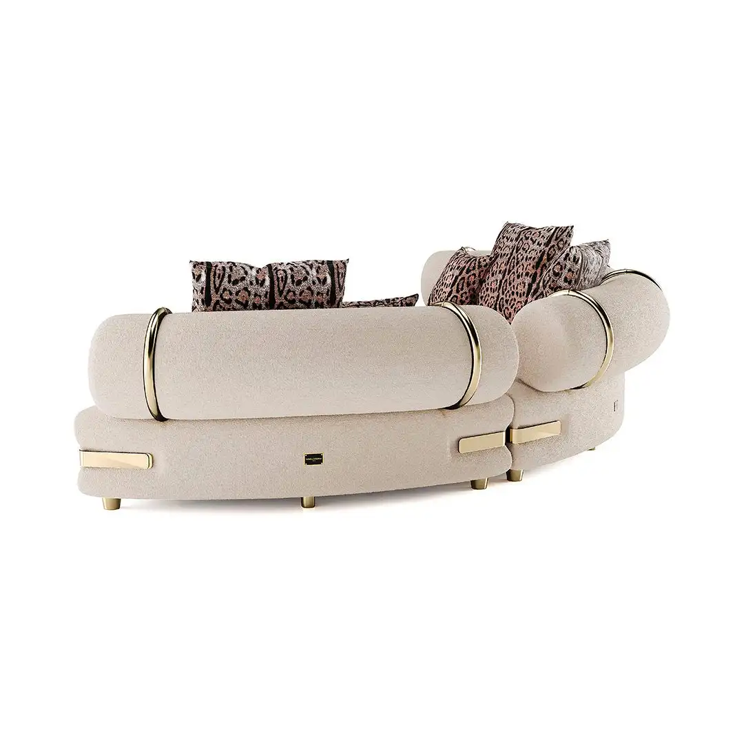 Custom Modern Luxury Brand Sofa Living Room Furniture Gold Metal Trim Three-seater Sofa