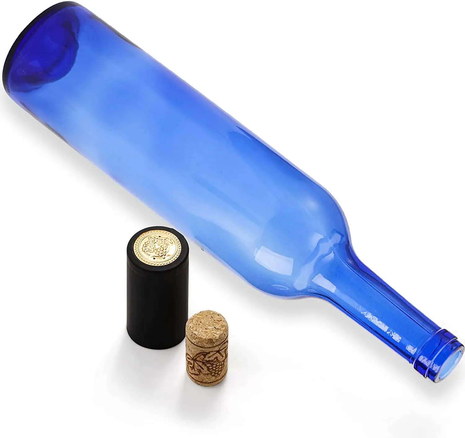 750ml Glass Empty Bottles Cobalt Blue Bottles with Corks and PVC Shrink Capsules Flat-Bottomed Empty Bottles for Beverage Drink