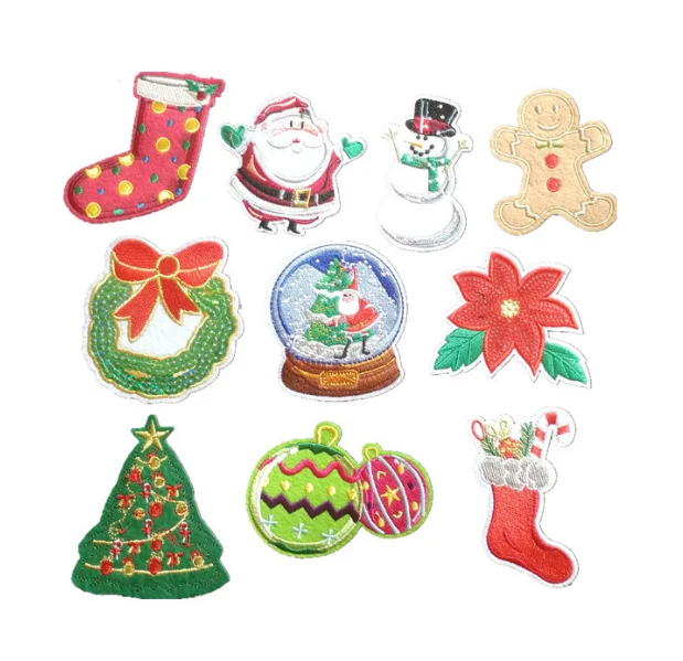 Classic Christmas Series Embroidery Label Cloth Sticker Back Adhesive Cartoon Clothes Decora Patch Embroidery
