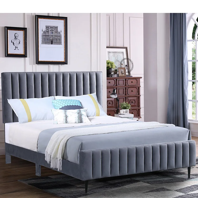Каркас кровати и изголовье Queen Size деревянная платформа Современная бархатная кровать для главной спальни мебель
