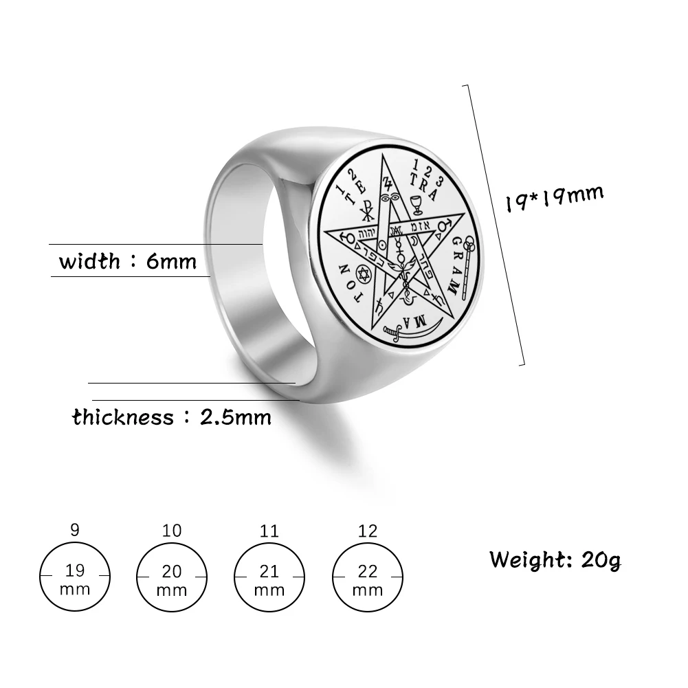 Vintage Tetragrammaton Viking Rings Wahyeh Magical Blessed Pentagram of Solomon Amulet Stainless Steel Punk Ring