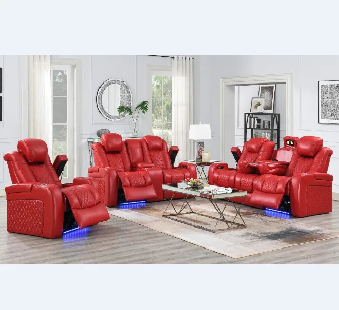 Fancy comfortable living room furniture leather 1+2+3 motion recliner sofa sets