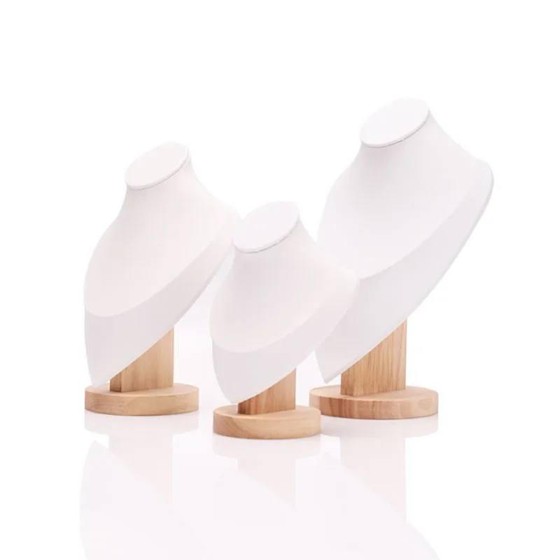 Large Wood PU Leather Microfiber Necklace Rack Display Holder Stand Portrait Prop