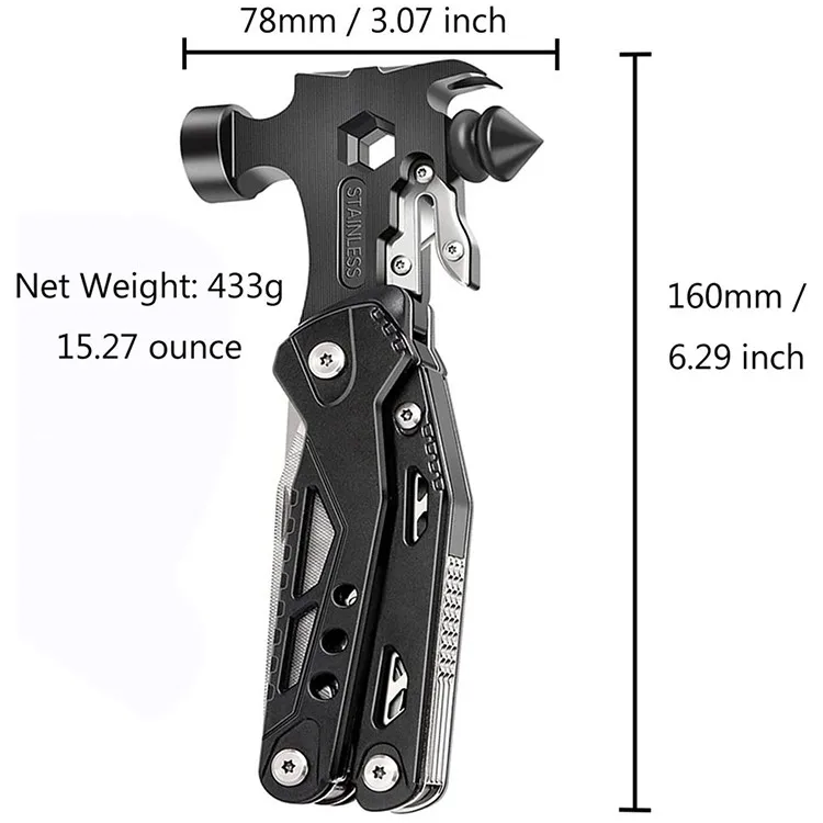 Automatic Safety Hammer Tool Outdoor Survival Knife Portable Multifunctional Tool Claw Hammer Universal Pliers Stainless Steel