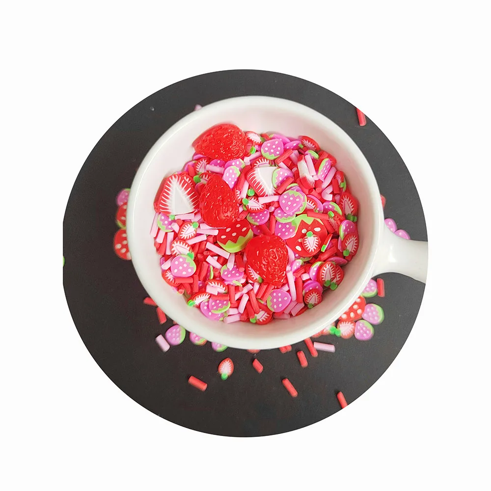 Strawberry series polymer clay red large strawberry clay slices pink small strawberry clay slices DIY Slime