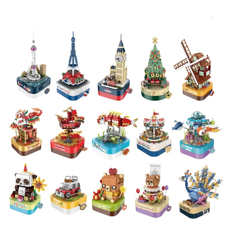Wholesale Music Boxes Innovative 3D Puzzle Music Box Building Block Set Christmas  Carousel Music Box Gift for Girl