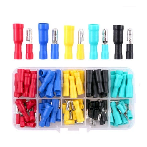 100Pcs Bullet Head Male Female Butt Joint Terminal Insulator Cold Pressed Non Insulated Wire Terminal Crimping Tool Wiring