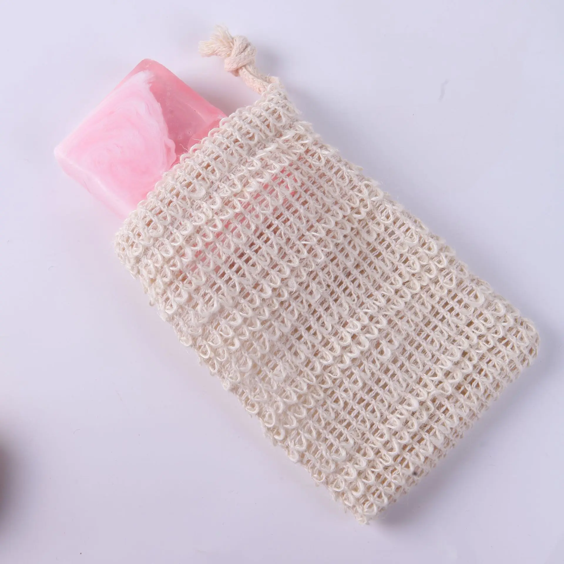 Sisal Soap Saver Pouch with Drawstring Exfoliating Bar Holder Hand Made Soap Mesh Bag Soap Saver for Shower