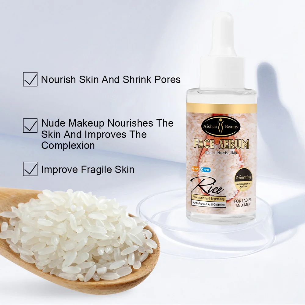 Aichun Beauty OEM Natural 25ml Rice Whitening Face Serum Brighten Anti-ance Facial Serum For All Skin