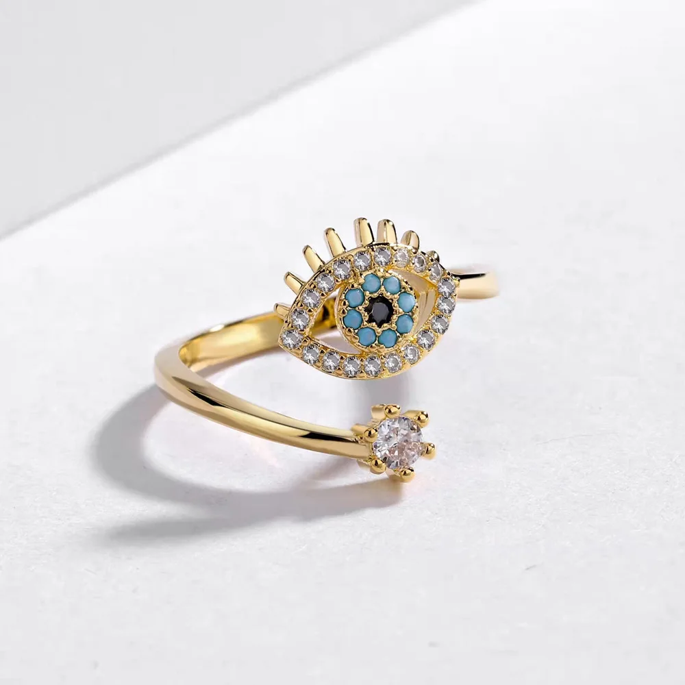 Personalized Blue Crystal Eye Finger Opening Adjustable Zirconia Devil Eye Ring