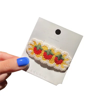 CYX601 Embroidery woolen yarn hairpin cute knitting crochet braided fruit flower floral hair grip headdress hair clip for girls