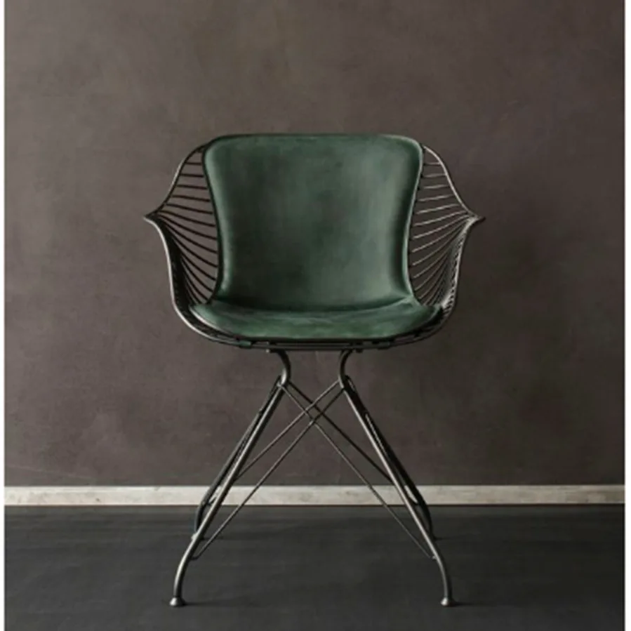 Chrome gold iron metal wire dining room wire chair with pad