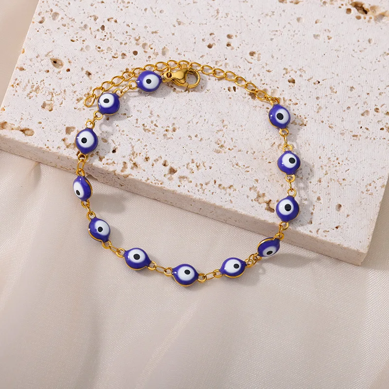 18K Gold Plated Metal Chain Bracelet European and American Simple Fashion Multicolor Eye Jewelry