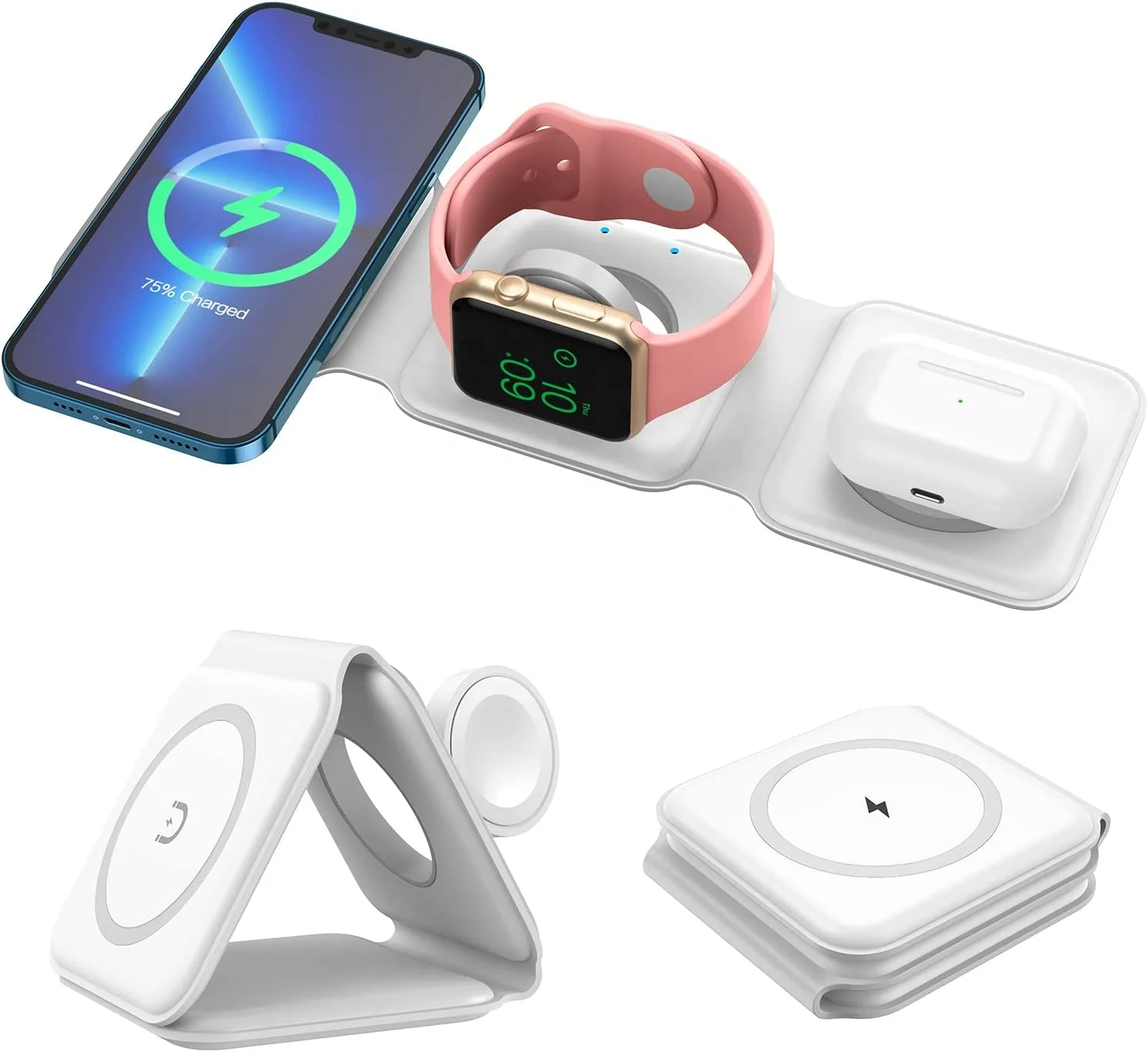15W 3 in 1 Foldable Wireless Charger Magnetic  Wireless Charger Folding  Qi Wireless Charger Stand for Iwatch for Airpods