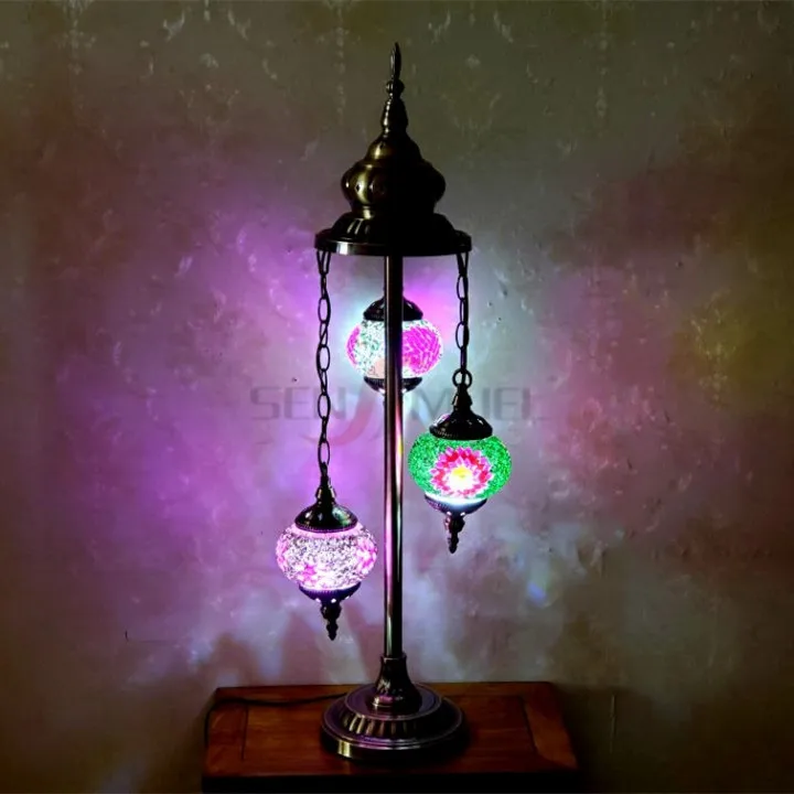 Romantic Retro Lights Moroccan Cafe Glass Turkish Light Mosaic Desk Standing Lamp