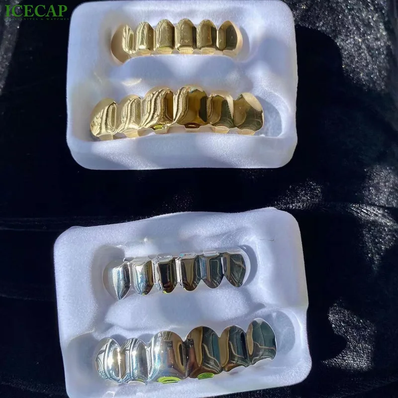 Creative Customized Iced Out Top Bottom High Quality Multi Colors Plated Hiphop VVS Round&Baguette Moissanite Grillz for Teeth