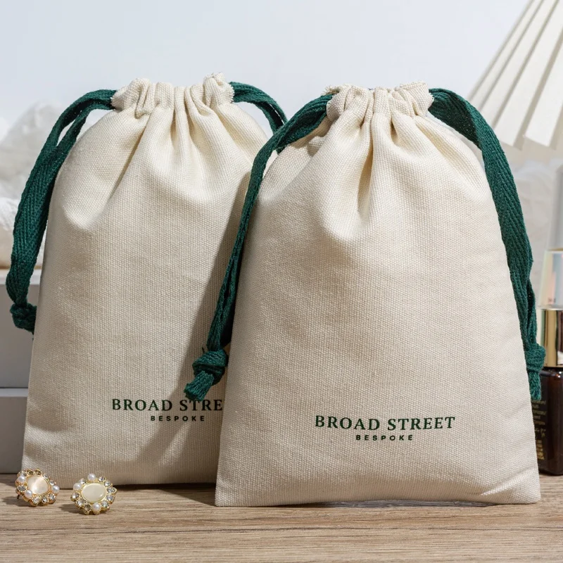 Reusable 100% Cotton Canvas Drawstring Pouch Bag With Custom Logo Drawstring Gift Pouch Dust Bag