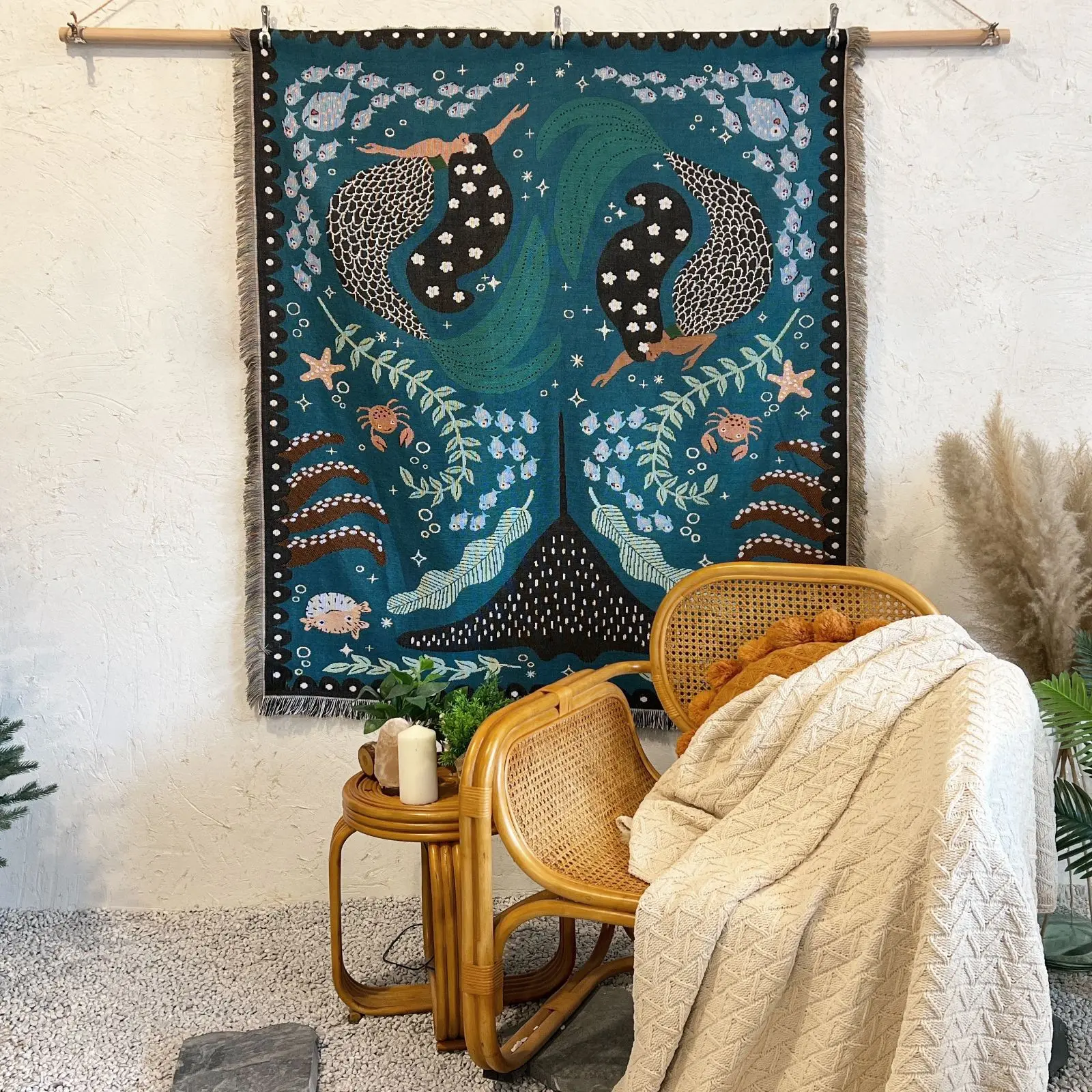 custom Throw woven Blanket Reversible Hippie Bohemian Vintage Knitted Large Fringed Cotton Woven Tapestry