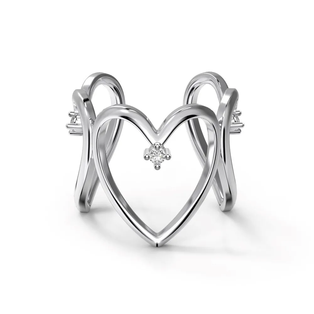 Implicity Design 18k Gold Curve Geometric Heart Shape Hallow Out 5a Zirconia Open Sterling Silver 925 Ste Bee Ring