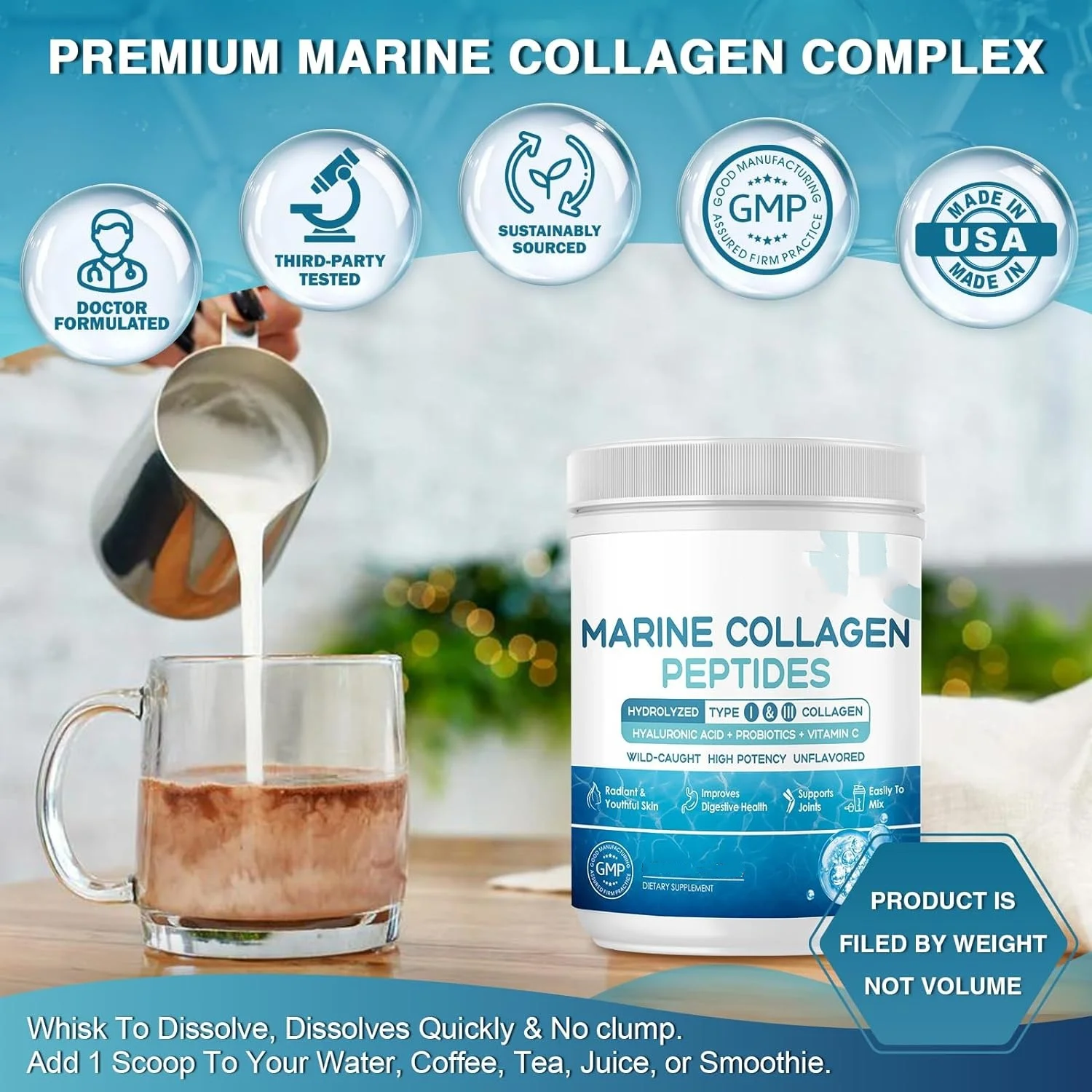 Marine Collagen Peptides Powder For Hair Skin Nails Collagen Powder Drink With Vitamin C
