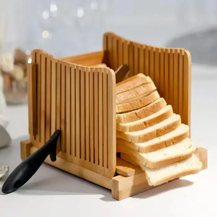 Bamboo Bread Slicer Cutting Board With Stainless-steel Knife And Crumb Tray