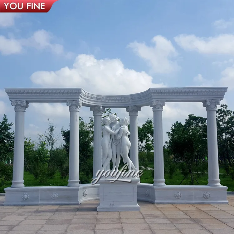 Наружная беседка LargeGarden из натурального камня, ручная резьба, Бежевая мраморная колонна