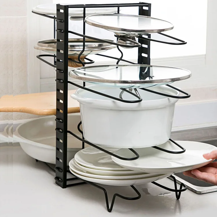 8 layers Black Drainage Pot Rack Thread Iron Wire Convenient Folding Design Receive Shelf Household Kitchen Accessories