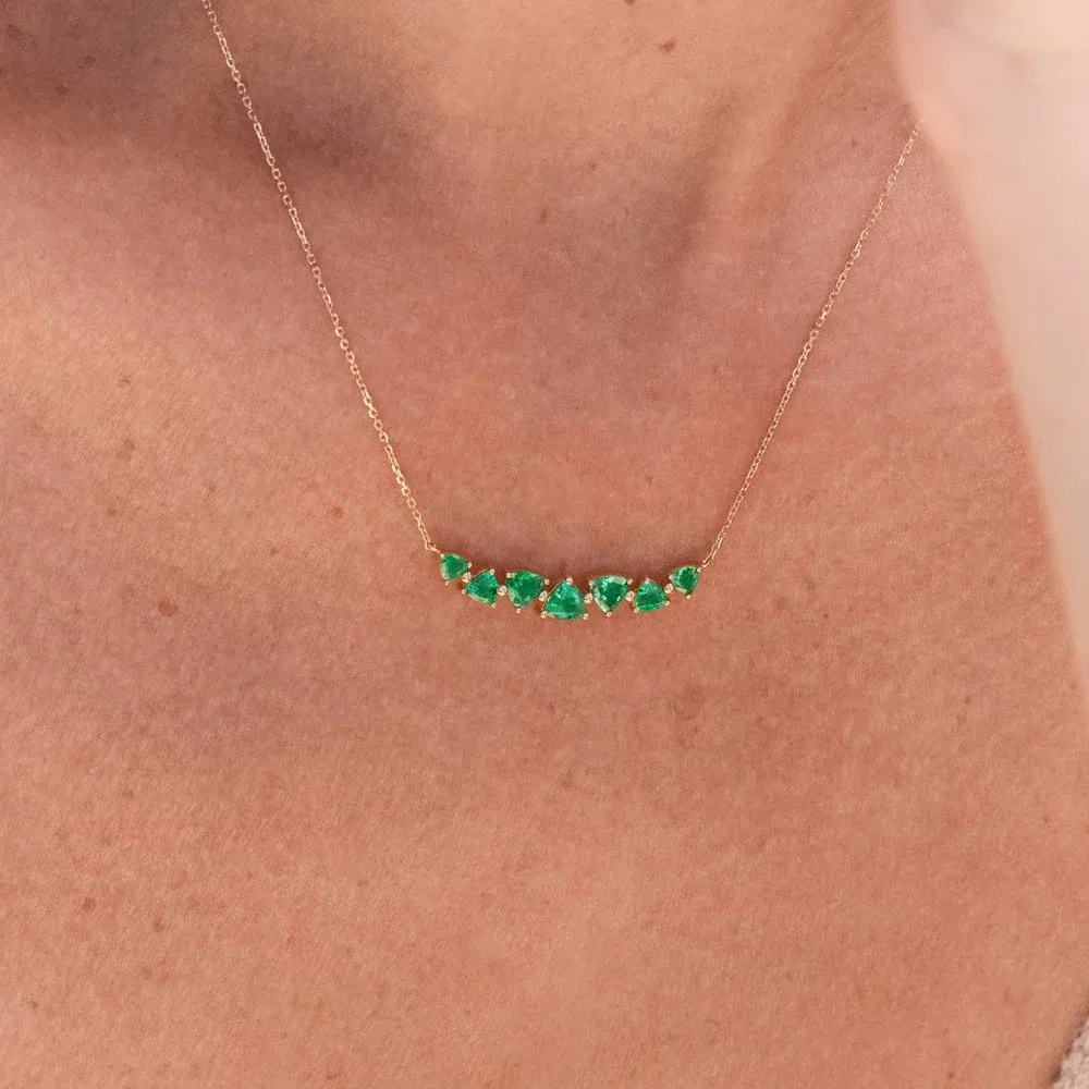 Charm Jewelry Two Shape Stone Pear Emerald Diamond 925 Sterling Silver Pendant Necklace For Girls