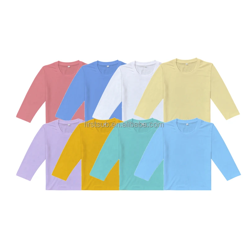 Wholesale Kids Clothes Pure Color Pastel Color Long Sleeve Sublimation Blank Shirts For Toddler Infant Youth